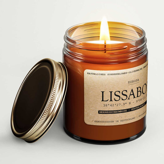 Lissabon Duftkerze - Meeresschaumrose | Küstenjasmin | Vetiver