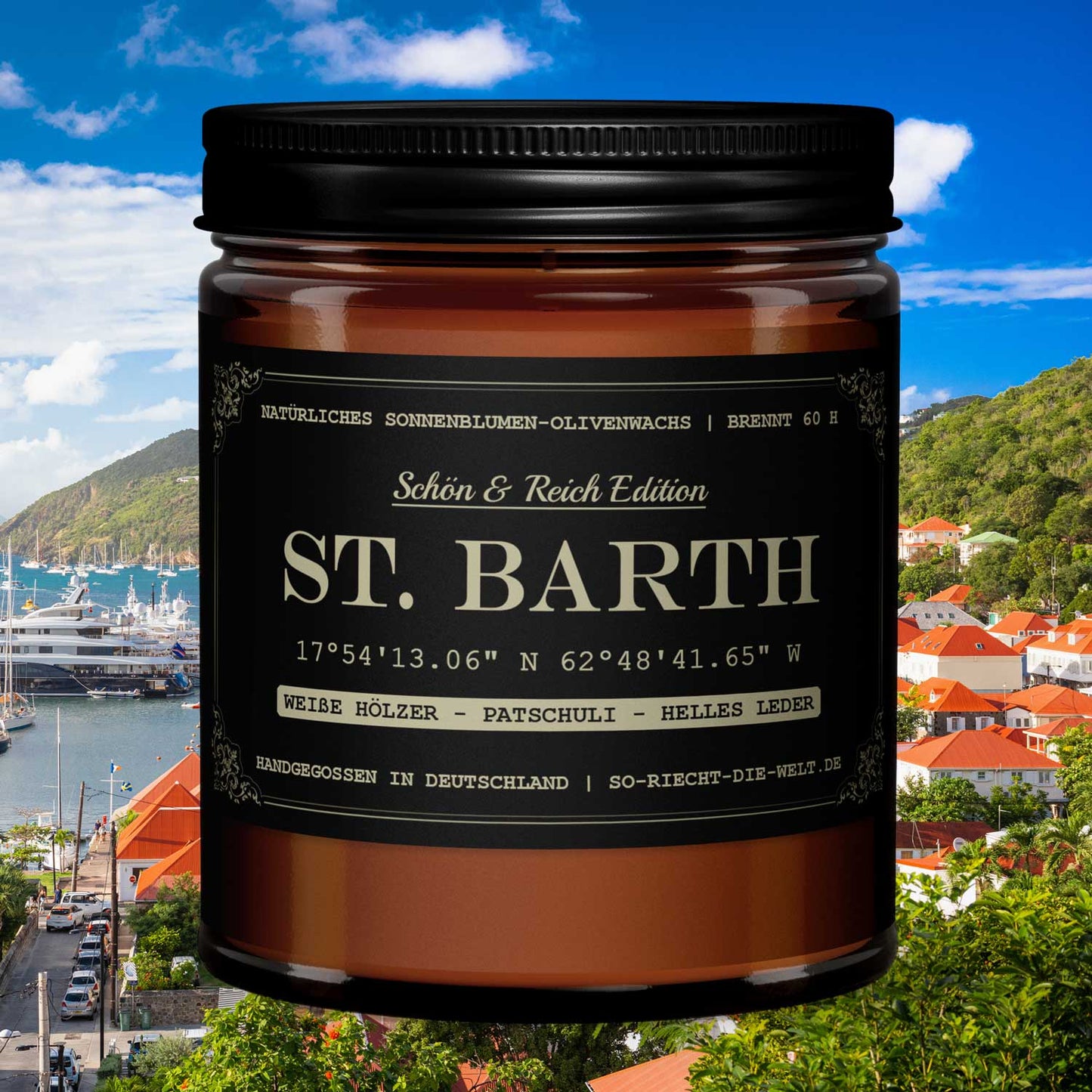 St. Barth Kerze - Schön & Reich Edition - Weiße Hölzer | Patschuli | Helles Leder